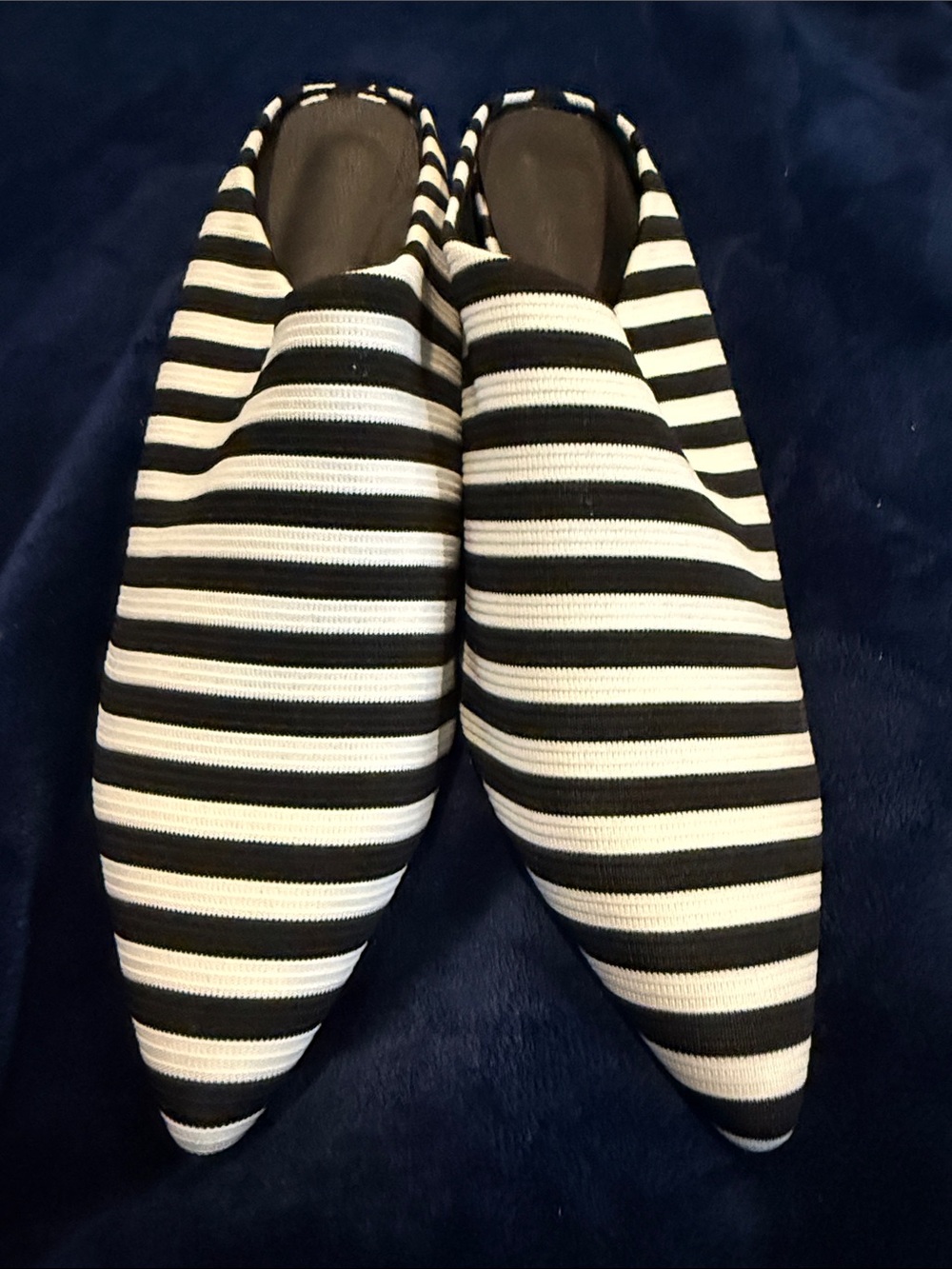 Black white stripe mules with wedged heels NWOB Size 8